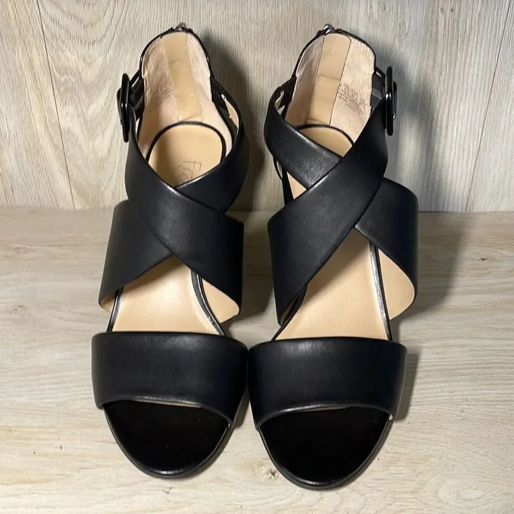 Franco Sarto Women’s‎ Habra Sandal Heel Open Toe Strappy Buckle Size 7.5 M Black